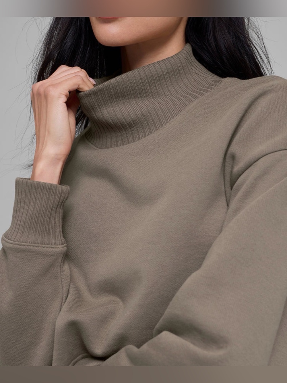 ALO Cropped Serenity Long Sleeve Coverup Sweater Taupe M - Picture 3 of 7